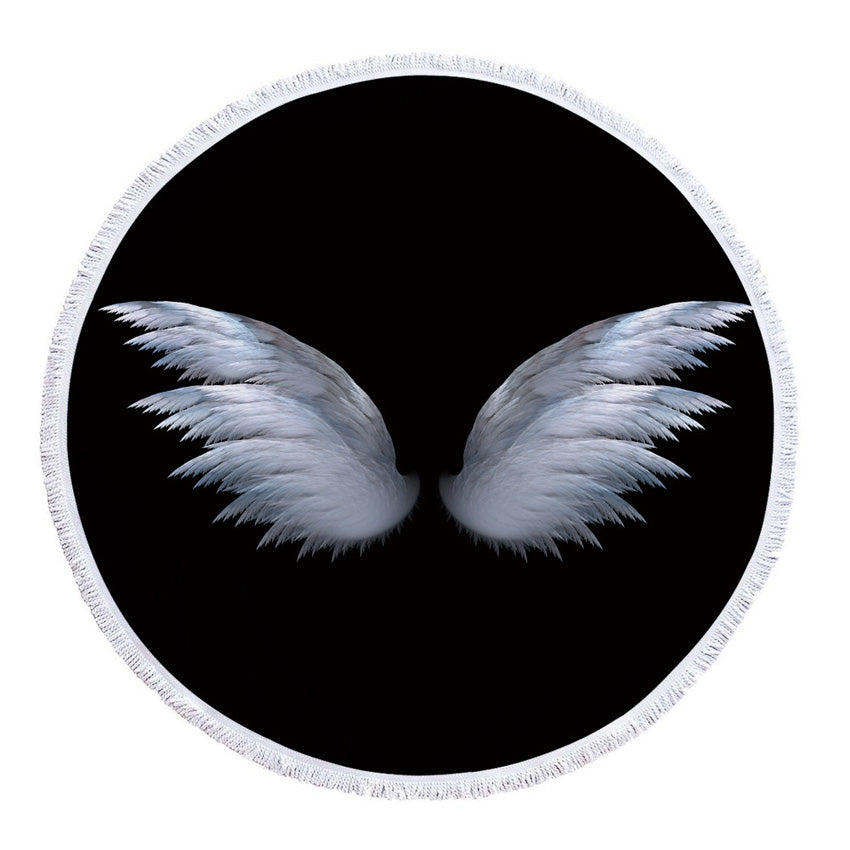 Patterned microfiber printed round beach towel with tassel