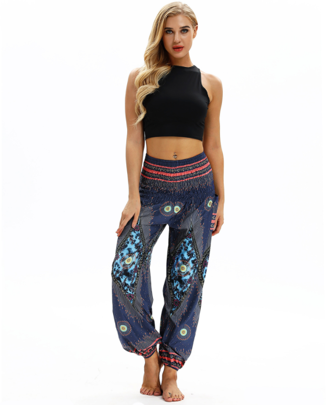 Digital Printed Lantern Pants Loosely Thin Elastic Waist Harem Pants