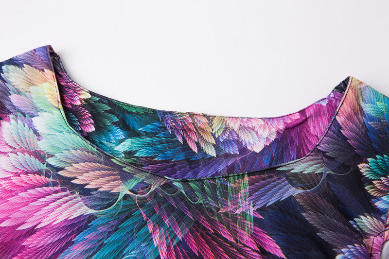 USA SIZE Fashion square collar sexy slim feather print bag hip dress pencil skirt