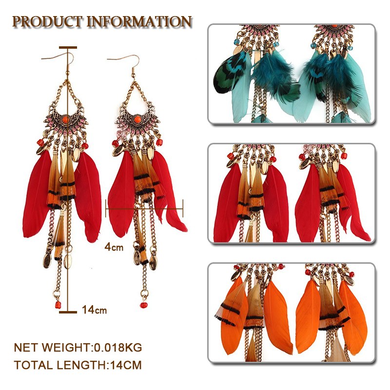 European and American big-name exaggerated earrings long feather pendant tassel earrings nightclub fashion