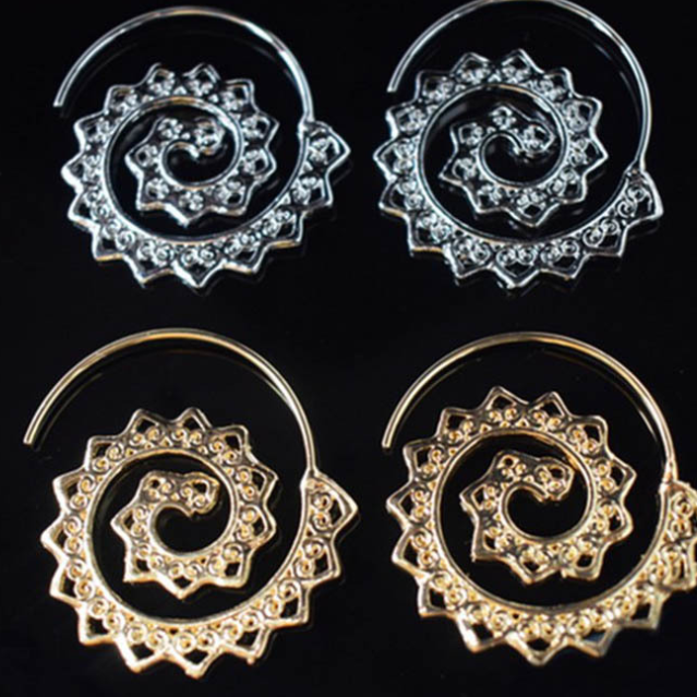 Ethnic Round Spiral Gear Earrings