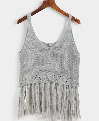 One Size Fringe Knit Cropped Top