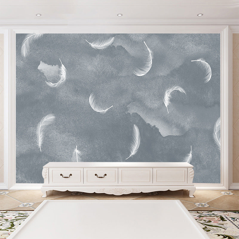 White Feather Mural Living Room Self Adhesive PVC Wallpaper