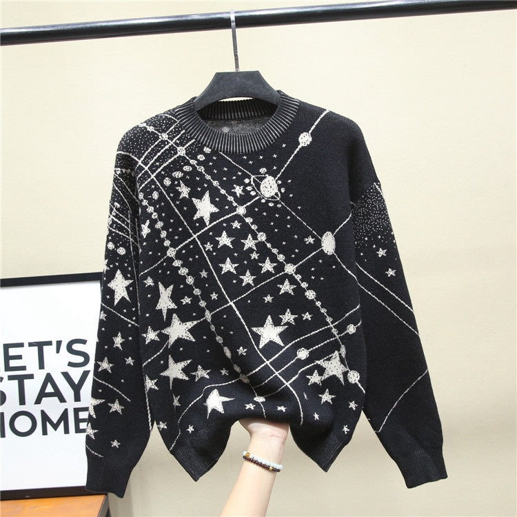 Catwalk Starry Sky Cartoon Jacquard Sweater