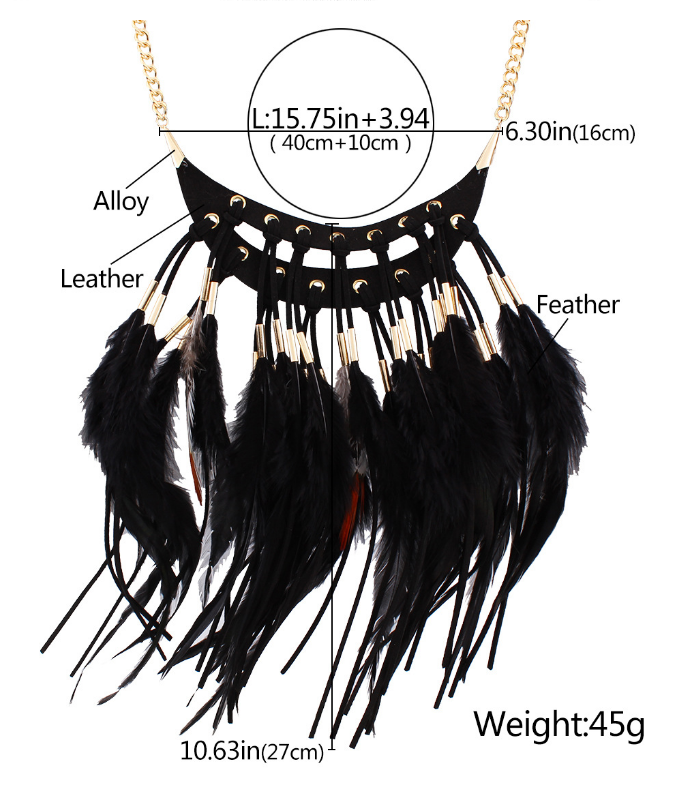 Boho Indie Choker Feather Necklace