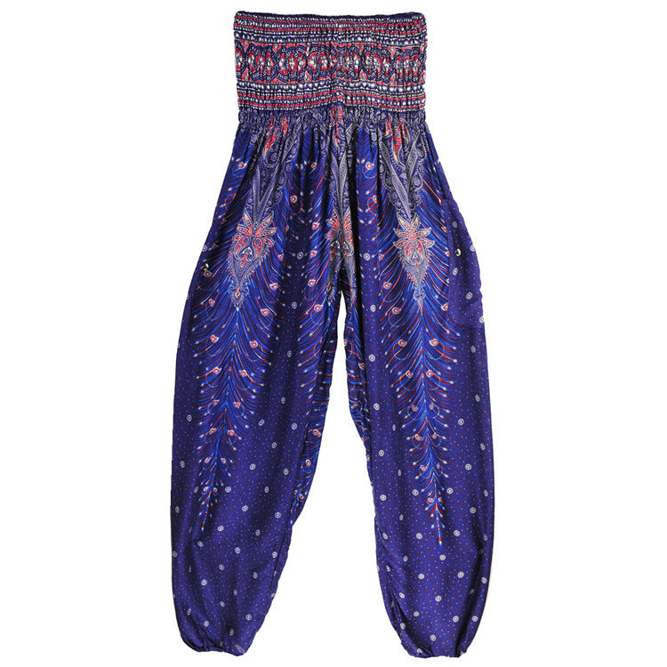 Digital Printed Lantern Pants Loosely Thin Elastic Waist Harem Pants