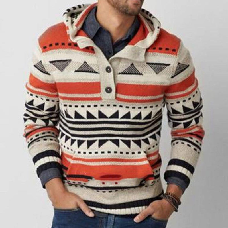 Hooded Sweater Men's Slim Jacquard Sweater Coat