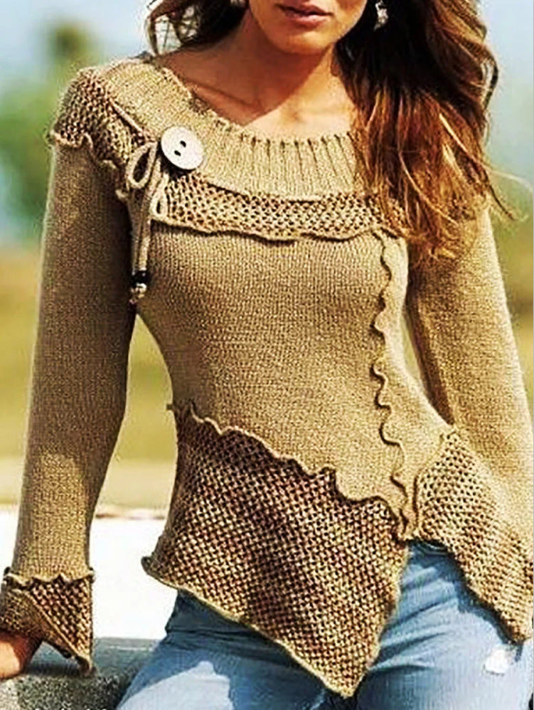 Patchwork long-sleeved turtleneck sweater