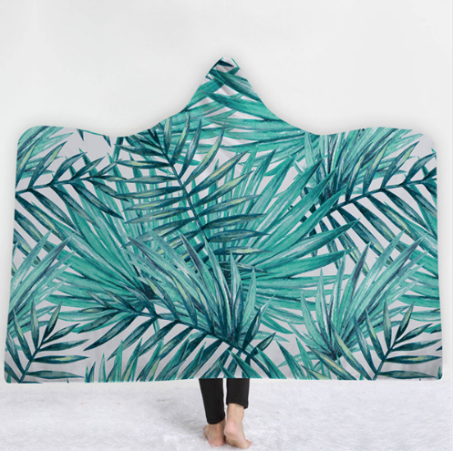 Hooded Thermal Fleece Blanket Coral Fleece Print Winter Warm Home Travel Portable Wearable Thick Hoodie Blanket For Adults Kids