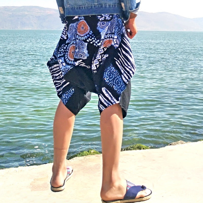 Ethnic style hippie graffiti fat oversized cropped pants