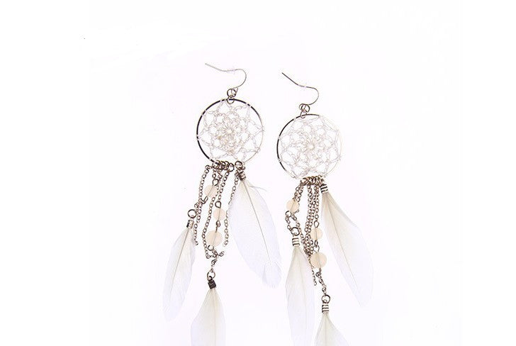 Chain tassel feather earrings