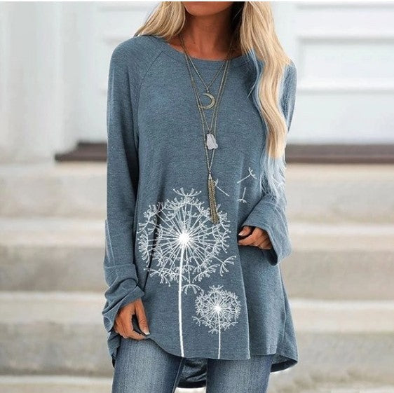 Round Neck Print Long Sleeve Top Sweatshirt