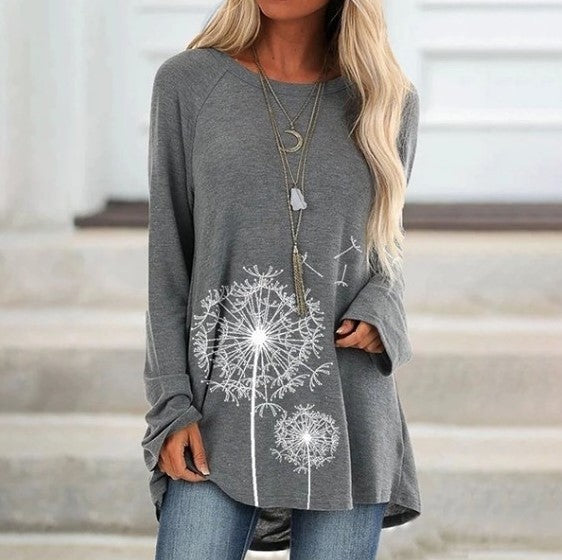 Round Neck Print Long Sleeve Top Sweatshirt