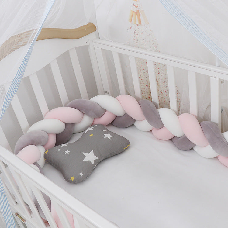 Heightening Baby Braided Crib Bumpers 4 Strip Knot Long Pillow Cushion Bedding Room dector