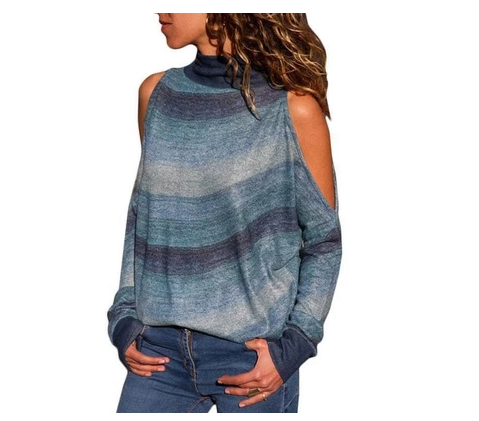 High collar leaking shoulder knit top