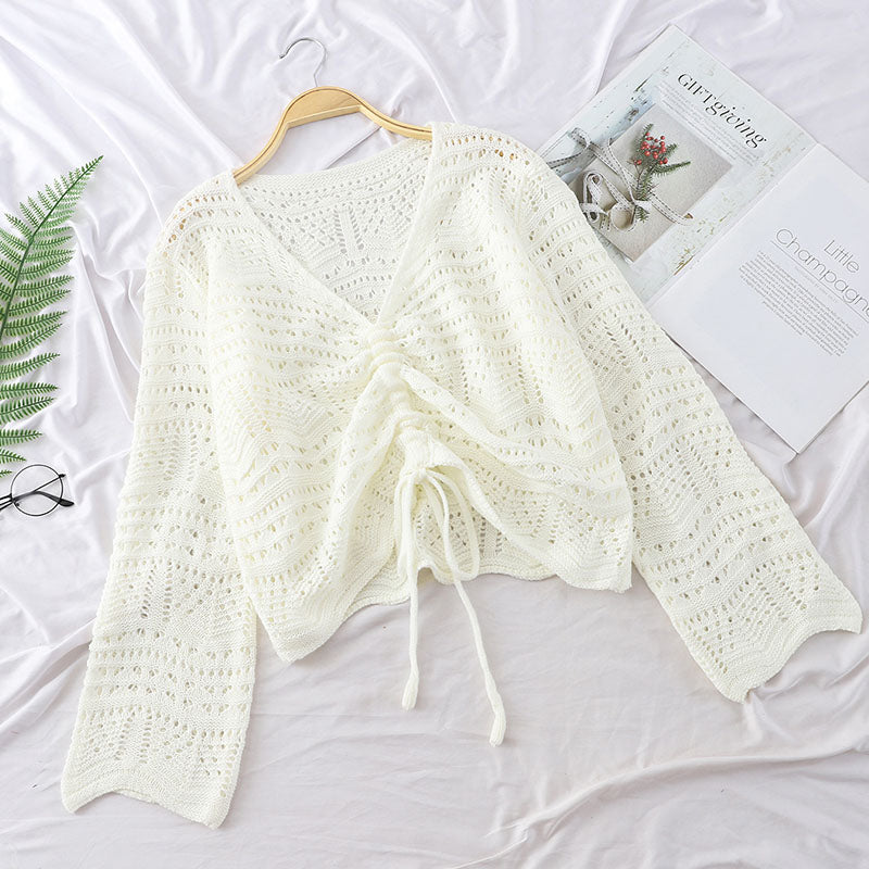 Loose Knit Sweater Short Sweater Women Long-sleeved Mesh