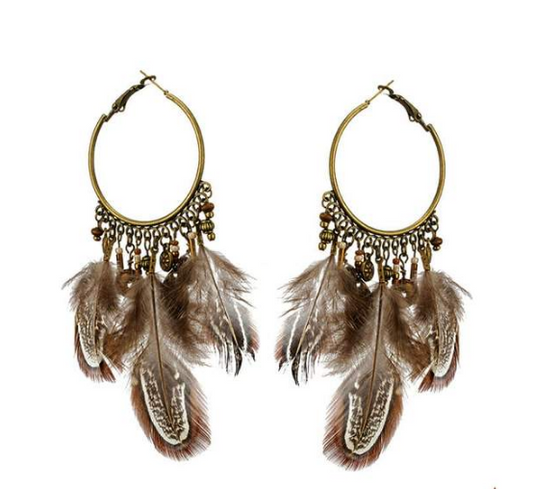 Bohemian ethnic wind earrings feather leaf tassel