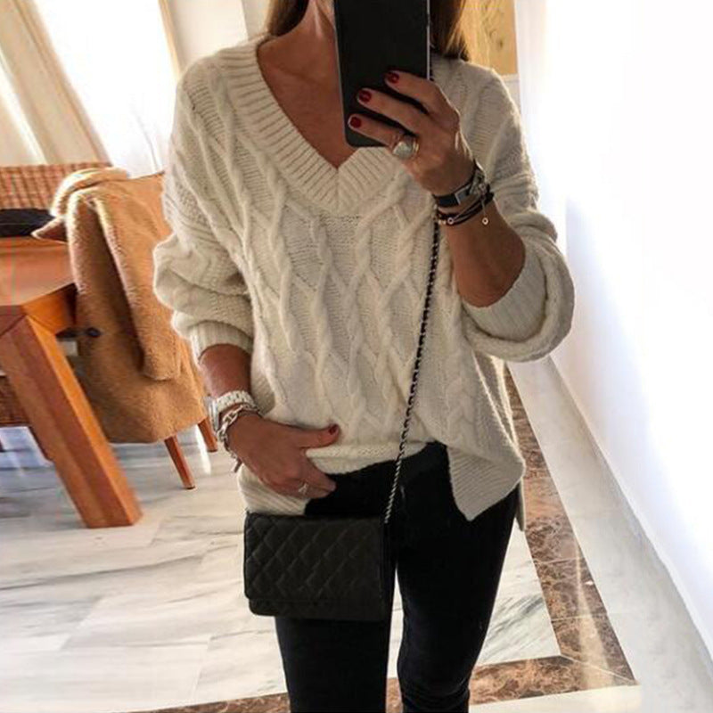 Twist v-neck split pullover sweater
