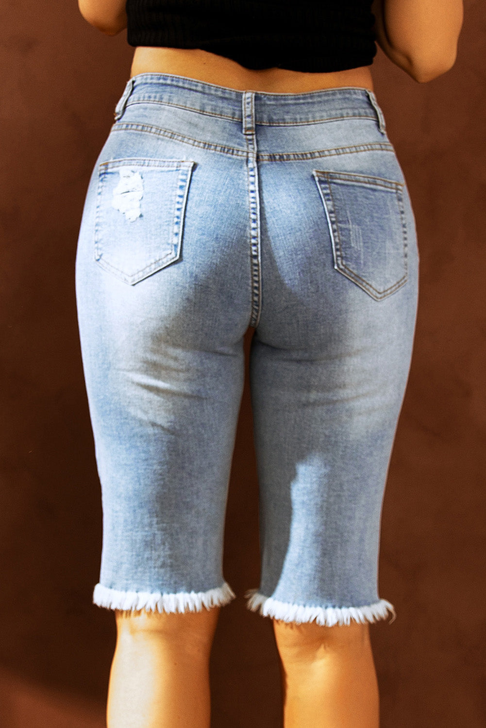 Mid-rise Ripped Camo Patches Denim Bermuda Shorts