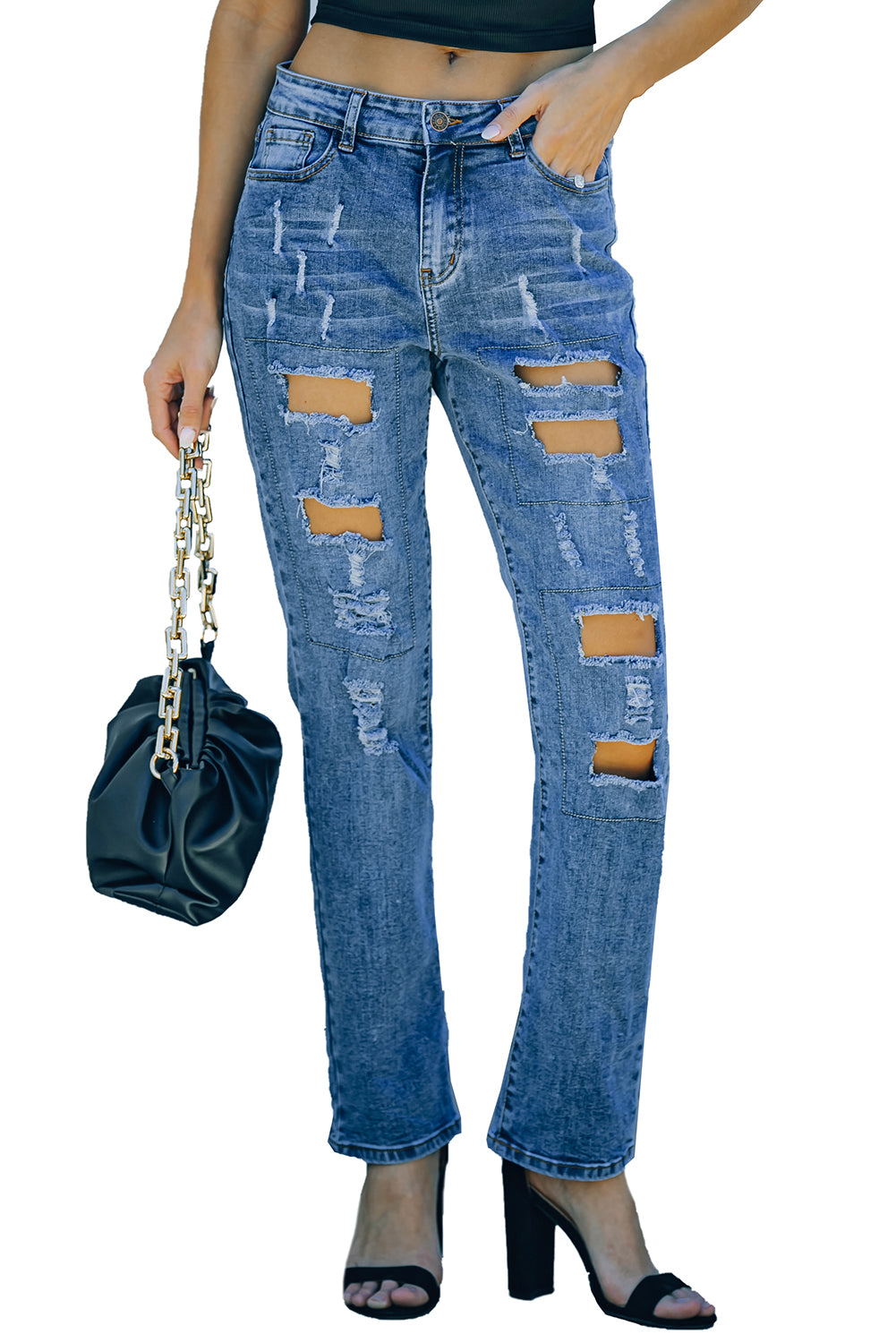 HAMMER AND FREE Graphic Cutout Ribbed Jeans