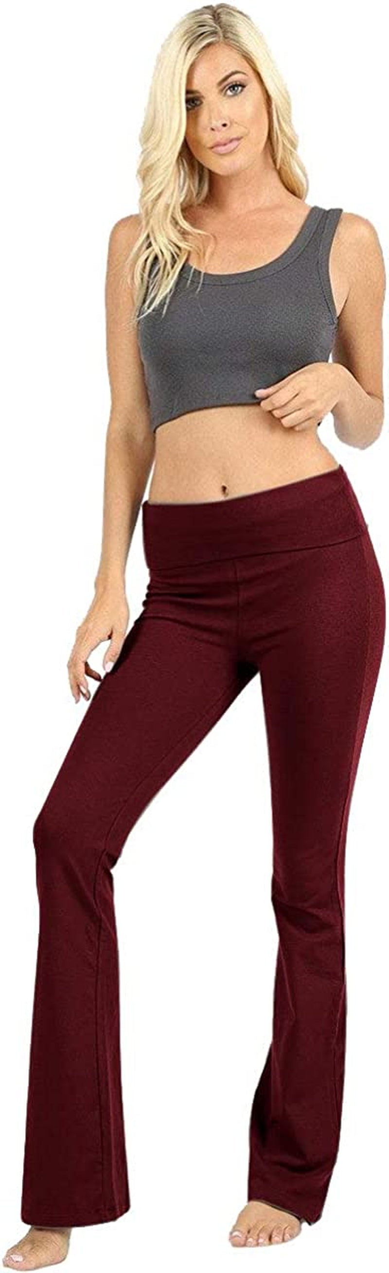 Stretchy Fold over Lounge Solid Flare Yoga Pants