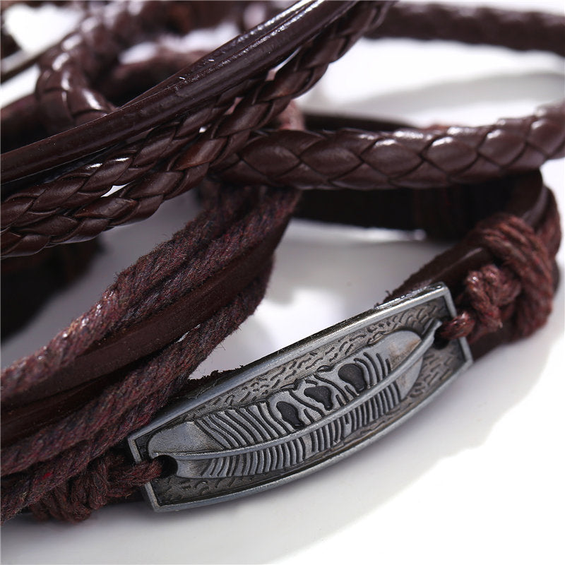 Creative Simple Feather Woven Men's Leather Bracelet
