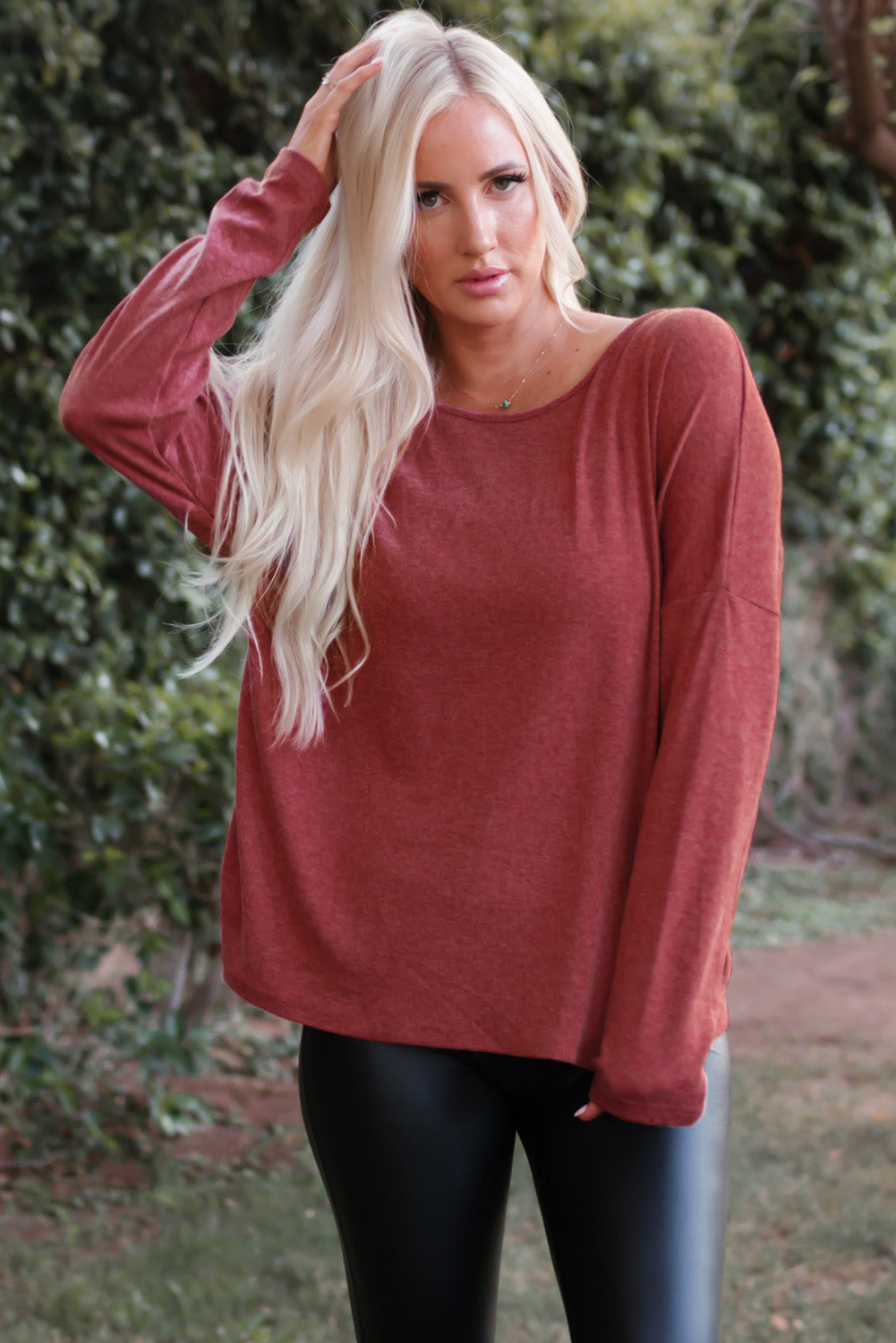 Hollow-out Ruched Back Long Sleeve Top