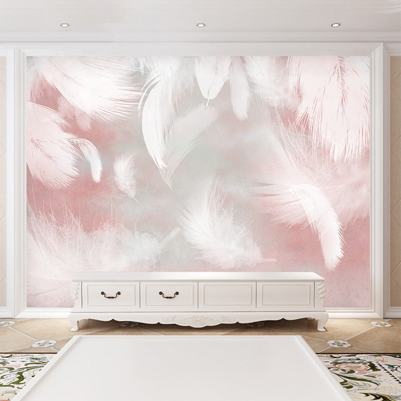 White Feather Mural Living Room Self Adhesive PVC Wallpaper