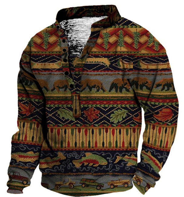 Men's Ethnic Totem Vintage Print Outdoor Casual Sweatshirt