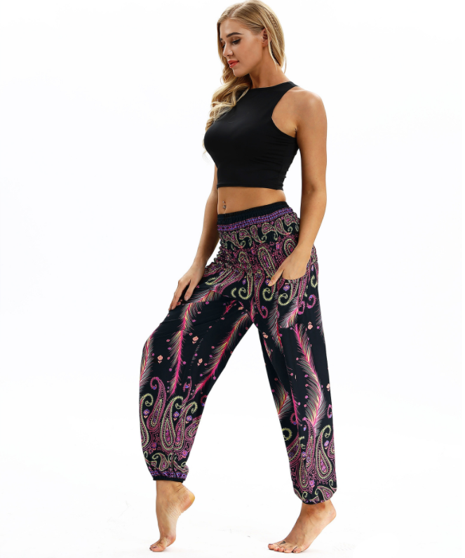 Digital Printed Lantern Pants Loosely Thin Elastic Waist Harem Pants