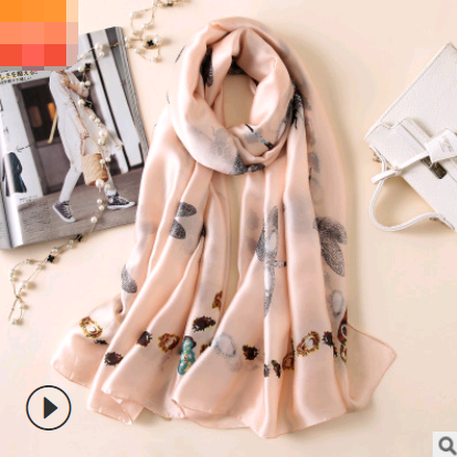 Spring, summer and autumn, new flowers, elegant and high-end artificial silk scarf, female decorative shawl, sunscreen beach towel
