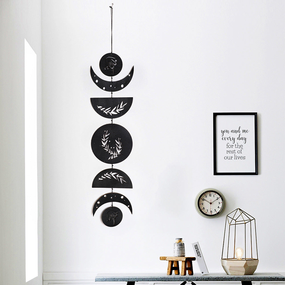 Moon Phase Wall Hanging Decor, Black Boho Moon Phase Garland Hanging Wall Art For Apartment Dorm Office Window Nursery Living Room Bedroom Decorative
