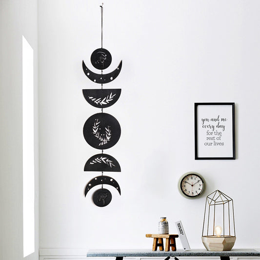 Moon Phase Wall Hanging Decor, Black Boho Moon Phase Garland Hanging Wall Art For Apartment Dorm Office Window Nursery Living Room Bedroom Decorative