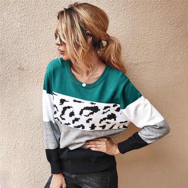 Leopard print stitching sweater