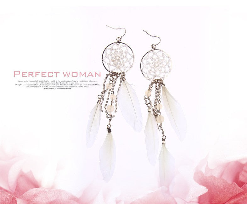 Chain tassel feather earrings