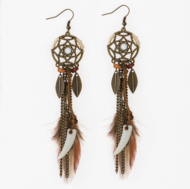 Europe and America exaggerated earrings jewelry fashion dream catcher earrings feather leaves earrings