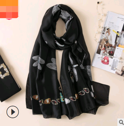 Spring, summer and autumn, new flowers, elegant and high-end artificial silk scarf, female decorative shawl, sunscreen beach towel