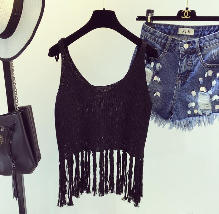 One Size Fringe Knit Cropped Top