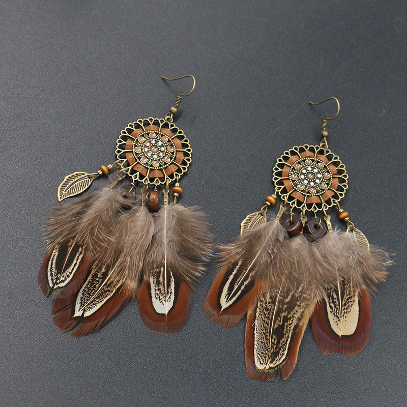 Dreamcatcher feather earrings, sun flower earrings