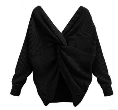 Large neckline V-neck halter head retro solid color sweater two wearing bat sweater coat