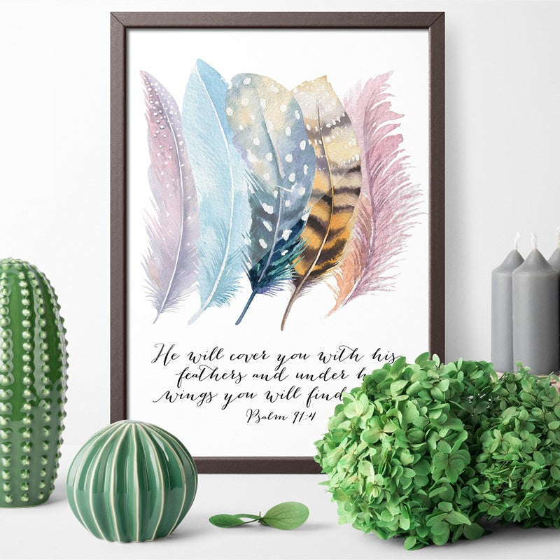 Painting Bird Feather Scripture Christian Oil Painting