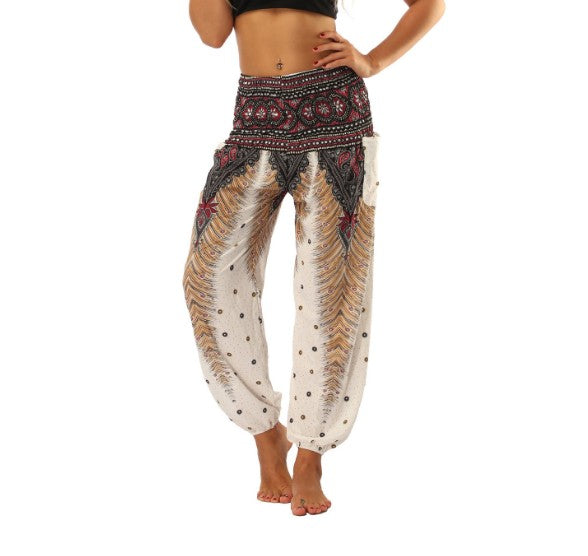 Digital Printed Lantern Pants Loosely Thin Elastic Waist Harem Pants