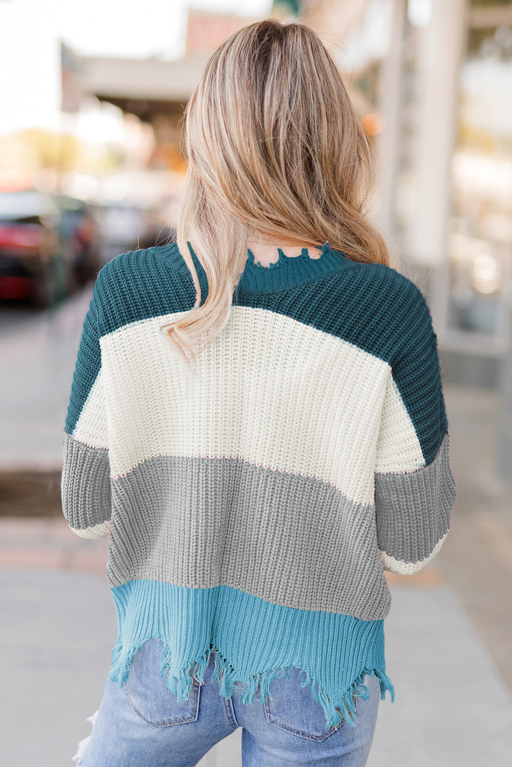 Colorblock Distressed Sweater