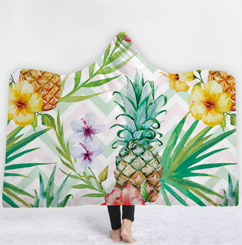 Hooded Thermal Fleece Blanket Coral Fleece Print Winter Warm Home Travel Portable Wearable Thick Hoodie Blanket For Adults Kids