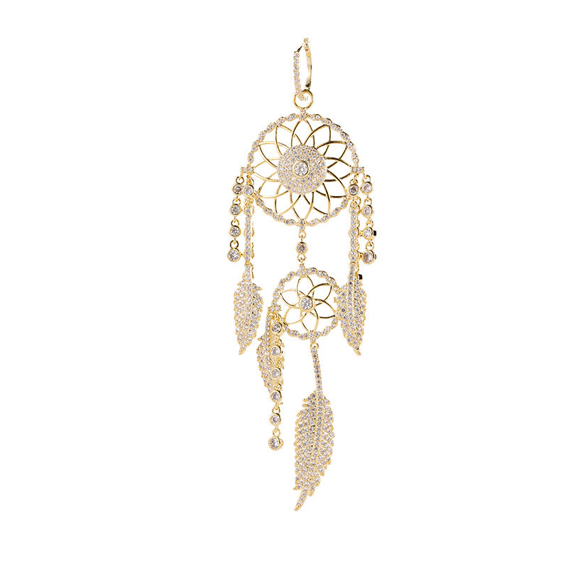 Women's dream catcher feather long earrings