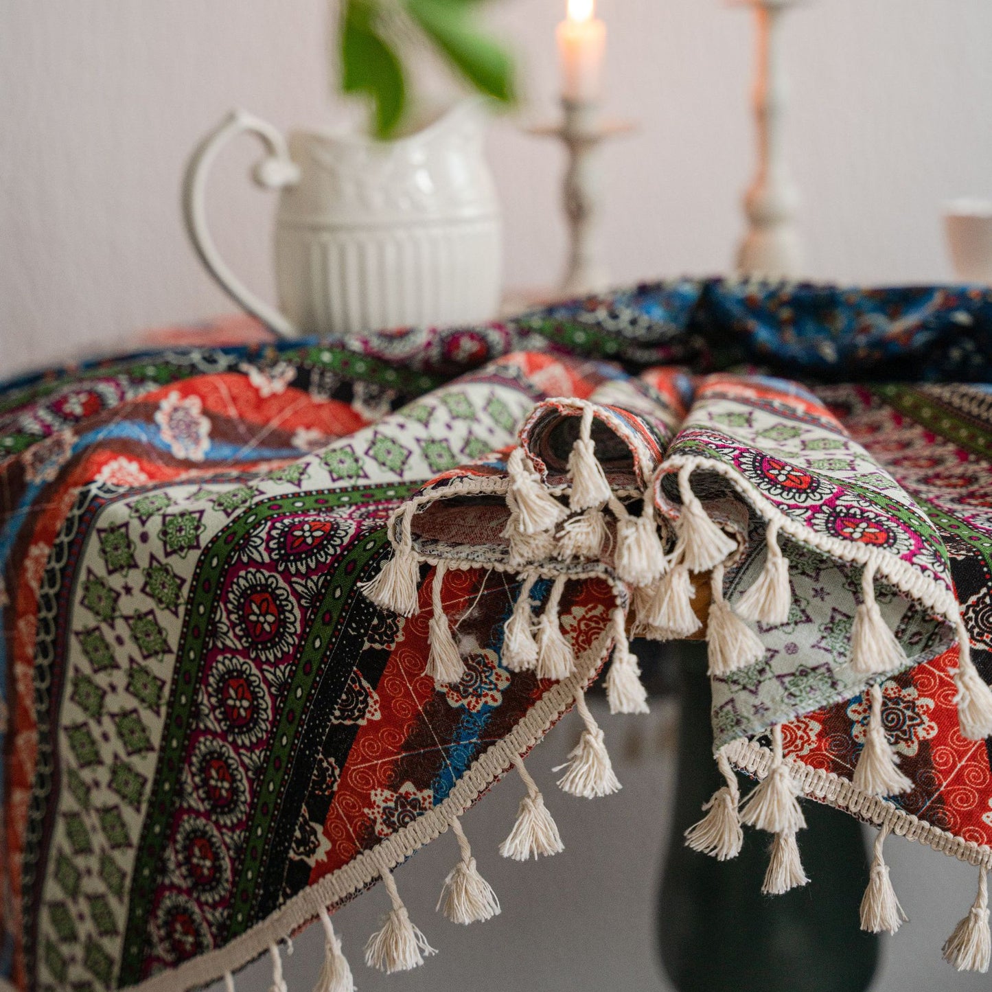 Boho Striped Print Round Living Room Tablecloth