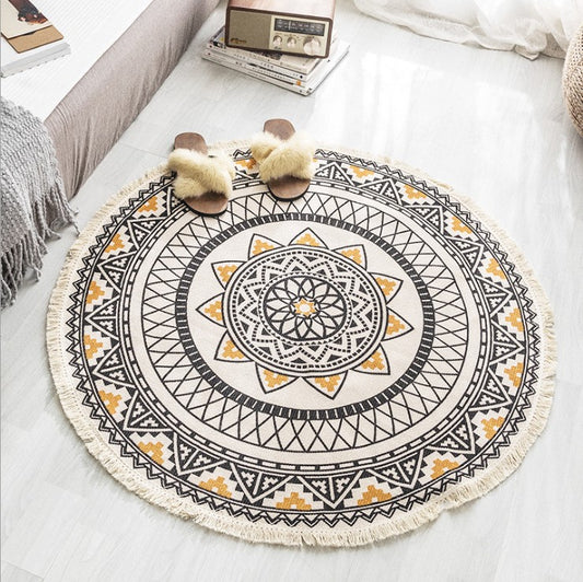 Nordic Cotton And Linen Round Carpet Retro Decoration