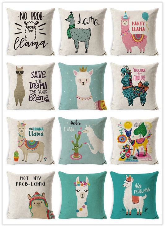 Alpaca Cartoon Pillow Cover Square Cushion