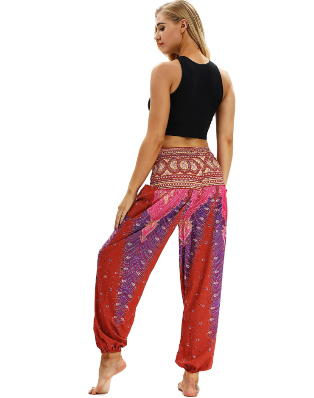 Digital Printed Lantern Pants Loosely Thin Elastic Waist Harem Pants