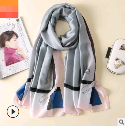 Spring, summer and autumn, new flowers, elegant and high-end artificial silk scarf, female decorative shawl, sunscreen beach towel